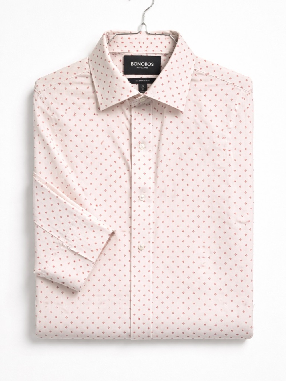 Bonobos Slim Fit Dress Shirt 16/34 White Red Print Wrinkle-Free